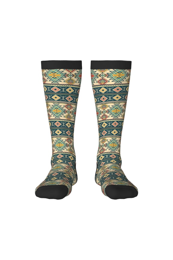 Traditional Tribal Aztec1 Print Contrast Color Stockings, Elastic Sports Socks Warm Socks Clothing Accessories, Adult Unisex
