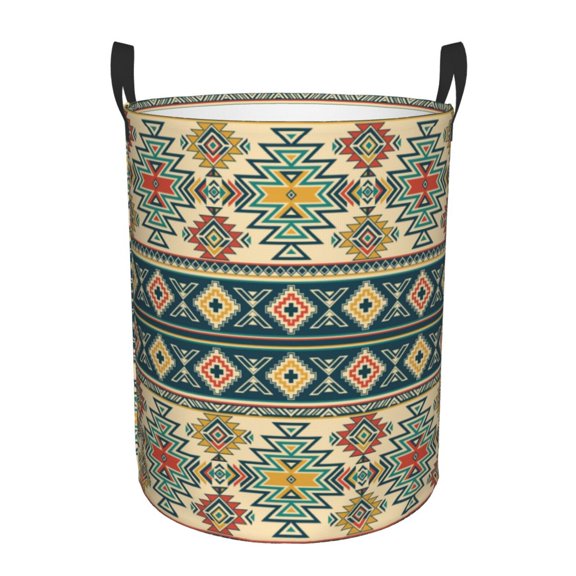 Gukieu Traditional Tribal Aztec1 Print Round Dirty Clothes Bag, Waterproof Standing Home Bathroom Storage Basket Car Trunk Storage Bag-Medium