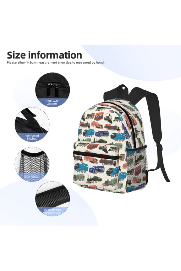 Train Print Backpack, Waterproof Backpack with Adjustable Shoulder Straps, Suitable for Campus, Business, Travel, Unisex