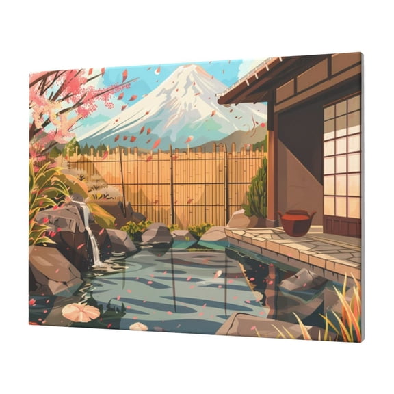 Gukieu Tranquil Garden Landscape Print Horizontal Canvas Decorative Painting 12x16 Inch Shrinkage Resistant Frame Hanging Home Wall Art Decor