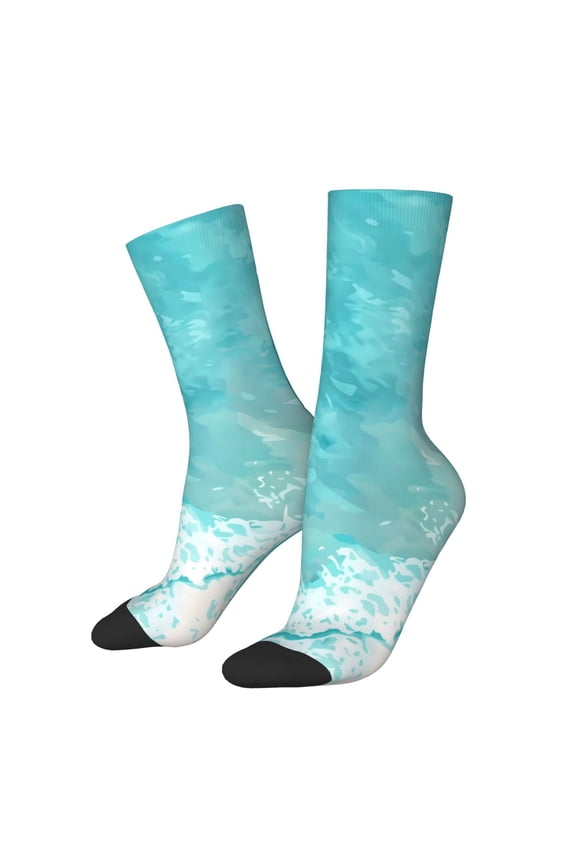 Tranquil Ocean Canoe Journey Print Contrast Color Mid-calf Socks, Sweat-wicking Athletic Socks, Unisex Clothing Accessories