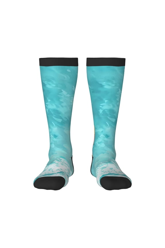 Tranquil Ocean Canoe Journey Print Contrast Color Stockings, Elastic Sports Socks Warm Socks Clothing Accessories, Adult Unisex