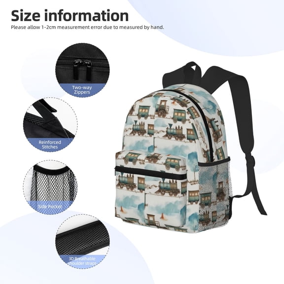 Gukieu Transport Train Print Backpack, Waterproof Backpack with Adjustable Shoulder Straps, Suitable for Campus, Business, Travel, Unisex