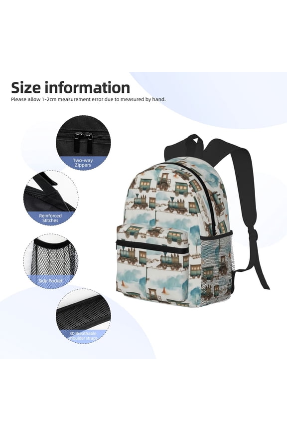 Transport Train Print Backpack, Waterproof Backpack with Adjustable Shoulder Straps, Suitable for Campus, Business, Travel, Unisex