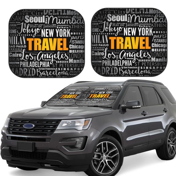 Gukieu Travel Print Car Windshield Sun Visor, Foldable Anti-UV Car Sun Visor Suitable for Vans, Trucks Car Accessories-Small