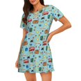 thumbnail image 1 of Gukieu Travel1 Print Women's Nightgown, A-line Round Neck Short-sleeved Nightgown Pajamas Home Wear Suitable for Home and Outing, 1 of 6