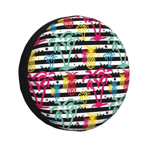 Gukieu Trendy Colorful Pineapples Print Car Tire Cover, Adjustable Waterproof and Dustproof Tire Protection Cover, Suitable for SUV, Truck, Van-15 inch