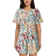 thumbnail image 1 of Gukieu Trendy Floral Design Print Women's Short-sleeved Pajama Set, Round Neck Button Top Elastic Shorts 2-piece Set, Summer Home Leisure Clothing-4X-Large, 1 of 6