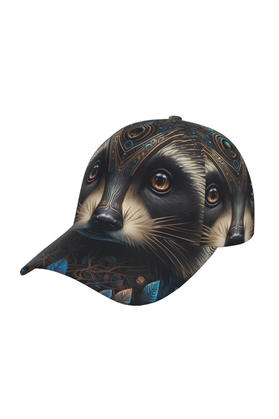 Tribal Style Raccoon Prin Baseball Cap, Adjustable Sweat-wicking Daily,Travel, Sports Cap, Unisex
