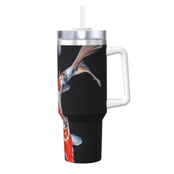 Gukieu Tricolor Koi Fish Trio Print 40OZ Ice Cup, Stainless Steel Vacuum Kettle with Handle Suitable for Hot and Cold Drinks, Travel, Fitness