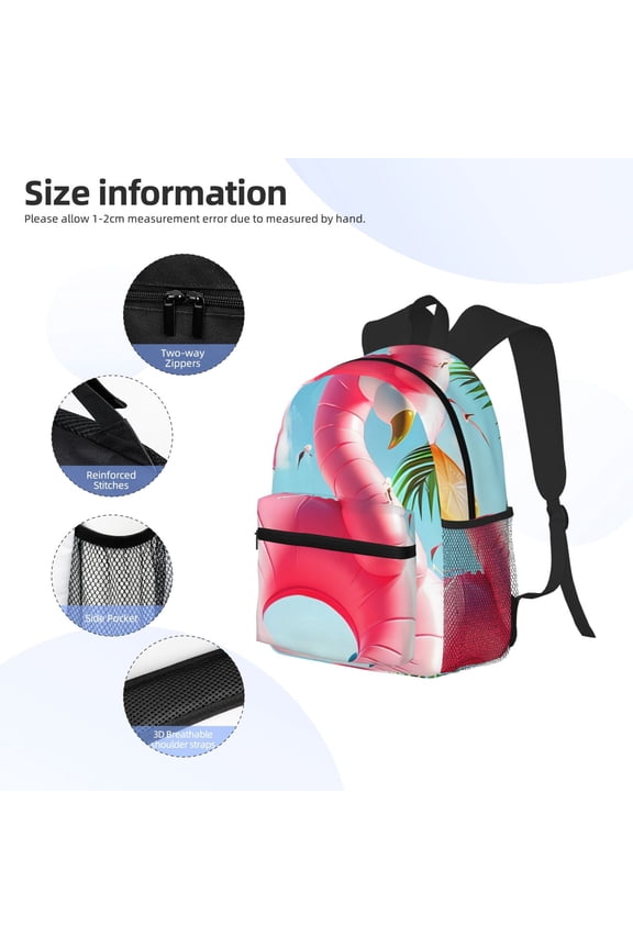 Tropical Flamingo Pool Float Print Backpack, Waterproof Backpack with Adjustable Shoulder Straps, Suitable for Campus, Business, Travel, Unisex