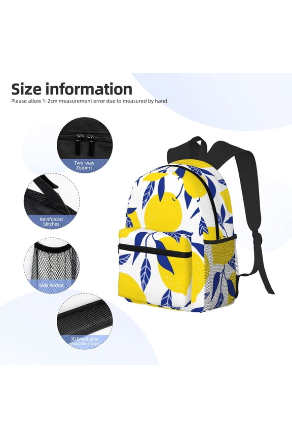 Tropical Lemon Print Backpack, Waterproof Backpack with Adjustable Shoulder Straps, Suitable for Campus, Business, Travel, Unisex