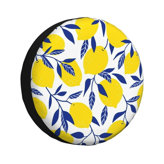 Gukieu Tropical Lemon Print Car Tire Cover, Adjustable Waterproof and Dustproof Tire Protection Cover, Suitable for SUV, Truck, Van-14 inch