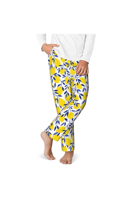 Tropical Lemon Print Youth Home Trousers, Elastic Waistband with Pockets for Home and Outing, Suitable for Children Aged 5-16-XS(5-6)