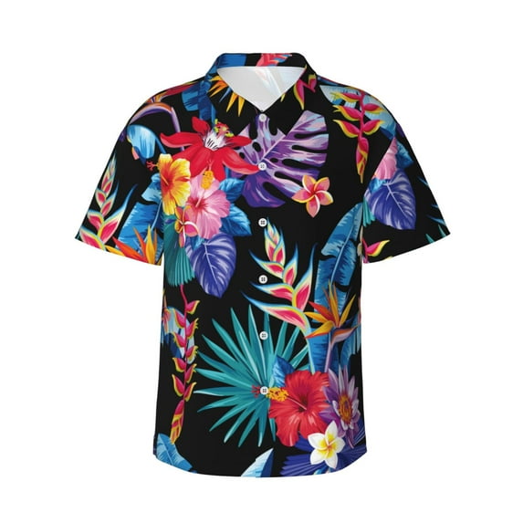 Gukieu Tropical Palm Leaves Print Men's Short-sleeved Shirts, Button-down Lapel Hawaiian Shirts, T-shirts, Beach Vacation Summer Casual Wear,XX-Large