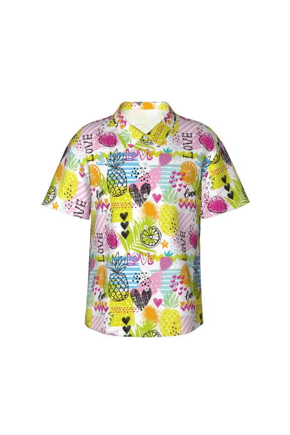 Tropical Pineapples Print Men's Short-sleeved Shirts, Button-down Lapel Hawaiian Shirts, T-shirts, Beach Vacation Summer Casual Wear,