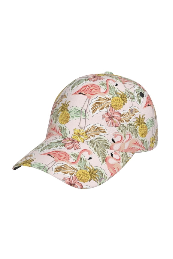Tropical Pink Flamingo Pineapple Prin Baseball Cap, Adjustable Sweat-wicking Daily,Travel, Sports Cap, Unisex