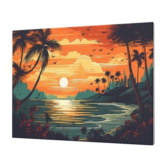 Gukieu Tropical Sunset Paradise Print Horizontal Canvas Decorative Painting 12x16 Inch Shrinkage Resistant Frame Hanging Home Wall Art Decor