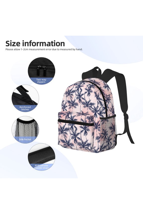 Tropics Palm Trees Print Backpack, Waterproof Backpack with Adjustable Shoulder Straps, Suitable for Campus, Business, Travel, Unisex