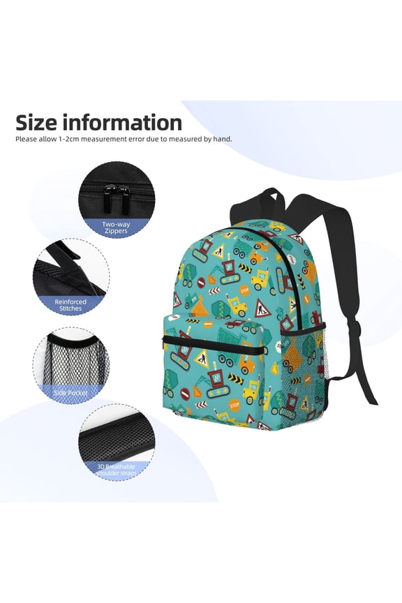 Trucks And Excavators Print Backpack, Waterproof Backpack with Adjustable Shoulder Straps, Suitable for Campus, Business, Travel, Unisex
