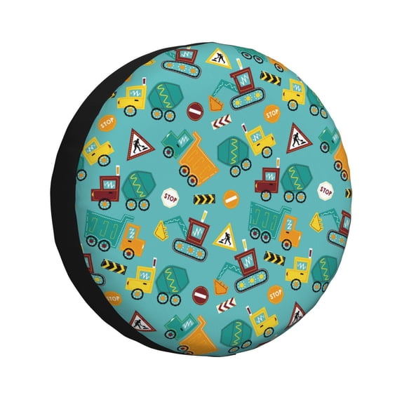 Gukieu Trucks And Excavators Print Car Tire Cover, Adjustable Waterproof and Dustproof Tire Protection Cover, Suitable for SUV, Truck, Van-16 inch