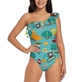 thumbnail image 1 of Gukieu Trucks And Excavators Print One-shoulder Ruffled One-piece Swimsuit with Removable Chest Pads and Tummy-control Swimsuit for Women-X-Large, 1 of 6