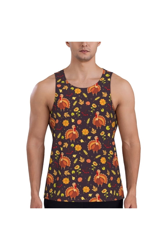 Turkey Bird Print Men's Quick Dry Fitness Vest, Round Neck Sleeveless Fitness Bodybuilding Top-XX-Large