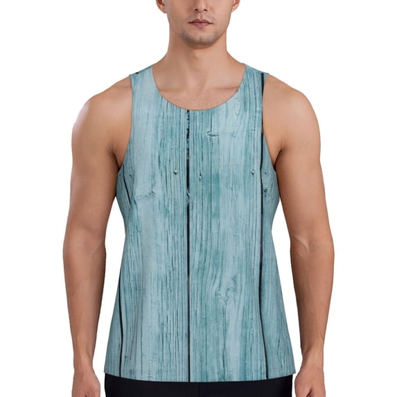 Gukieu Turquoise Wooden1 Print Men's Quick Dry Fitness Vest, Round Neck Sleeveless Fitness Bodybuilding Top-3X-Large