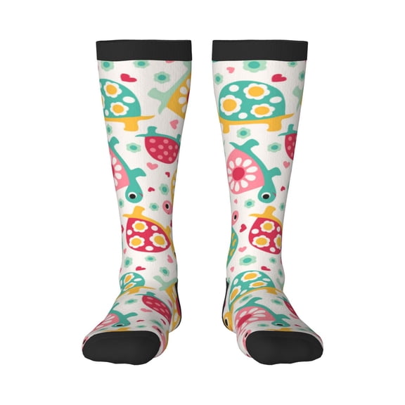 Gukieu Turtle Flower Print Contrast Color Stockings, Elastic Sports Socks Warm Socks Clothing Accessories, Adult Unisex
