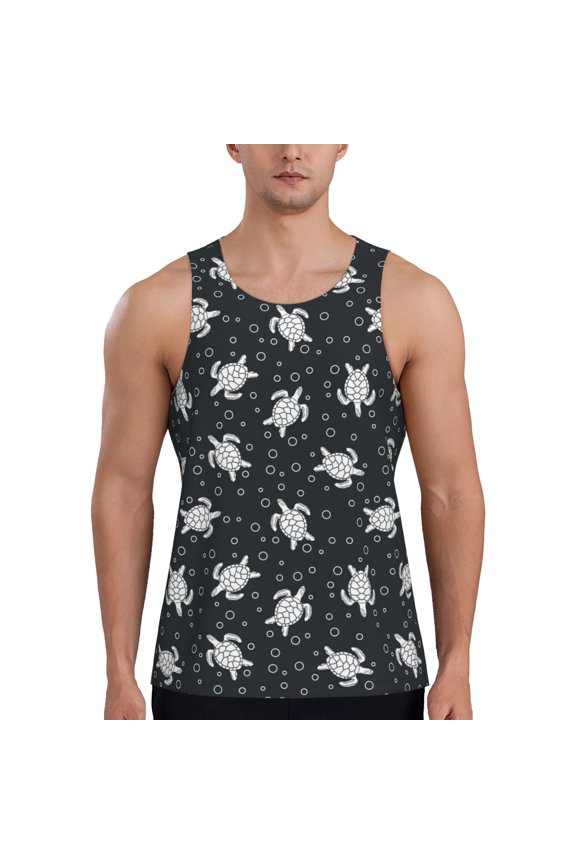 Turtle Print Men's Quick Dry Fitness Vest, Round Neck Sleeveless Fitness Bodybuilding Top-3X-Large