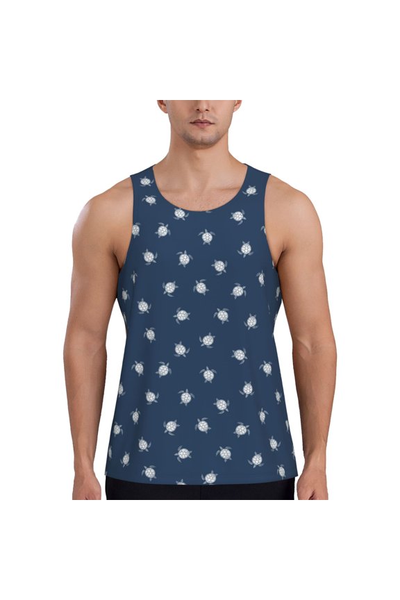 Turtle Print Men's Quick Dry Fitness Vest, Round Neck Sleeveless Fitness Bodybuilding Top-3X-Large