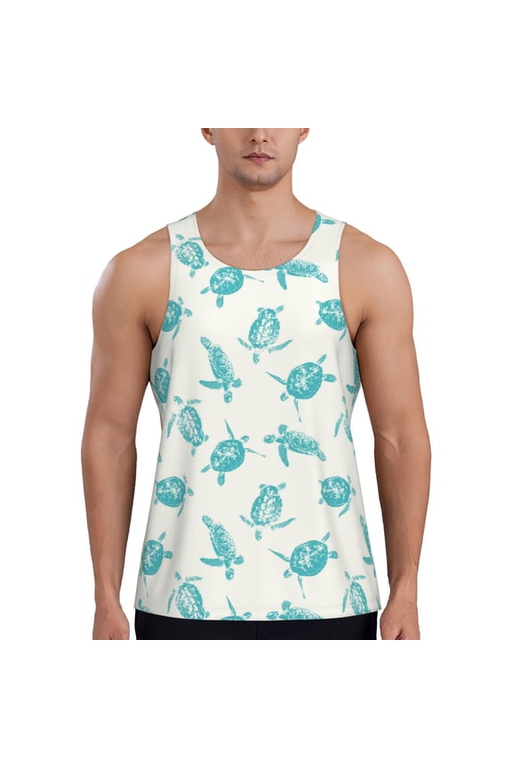 Turtle Print Men's Quick Dry Fitness Vest, Round Neck Sleeveless Fitness Bodybuilding Top-4X-Large