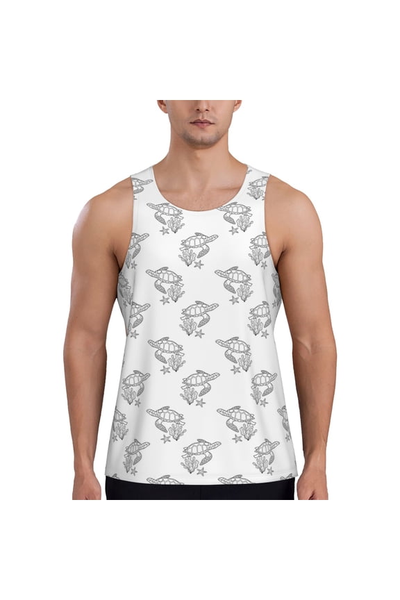 Turtle Print Men's Quick Dry Fitness Vest, Round Neck Sleeveless Fitness Bodybuilding Top-Medium