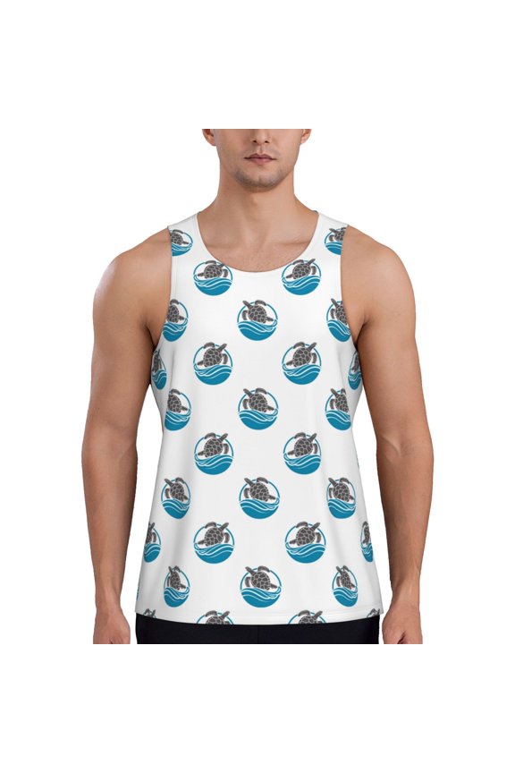 Turtle Print Men's Quick Dry Fitness Vest, Round Neck Sleeveless Fitness Bodybuilding Top-X-Large