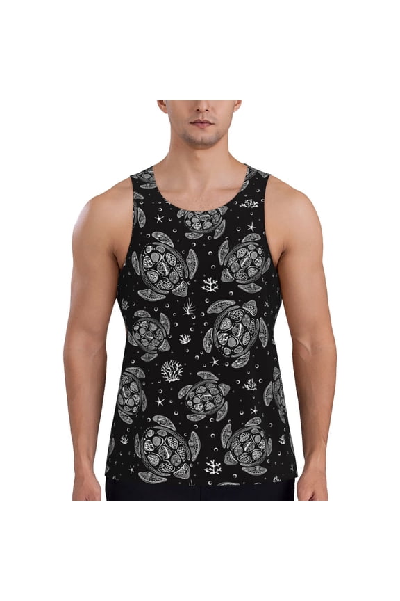 Turtle Print Men's Quick Dry Fitness Vest, Round Neck Sleeveless Fitness Bodybuilding Top-X-Large