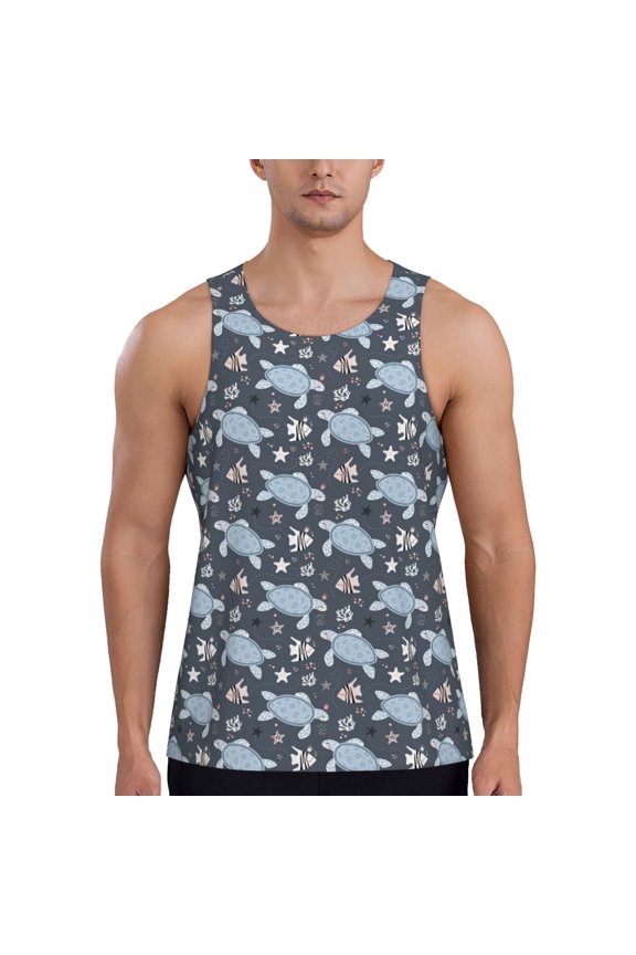 Turtle Print Men's Quick Dry Fitness Vest, Round Neck Sleeveless Fitness Bodybuilding Top-XX-Large