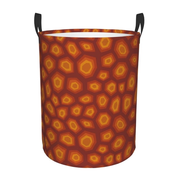Gukieu Turtle Shell Print Round Dirty Clothes Bag, Waterproof Standing Home Bathroom Storage Basket Car Trunk Storage Bag-Small