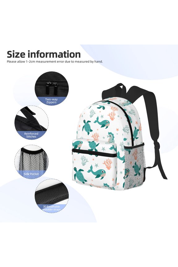 Turtles And Seahorses Print Backpack, Waterproof Backpack with Adjustable Shoulder Straps, Suitable for Campus, Business, Travel, Unisex
