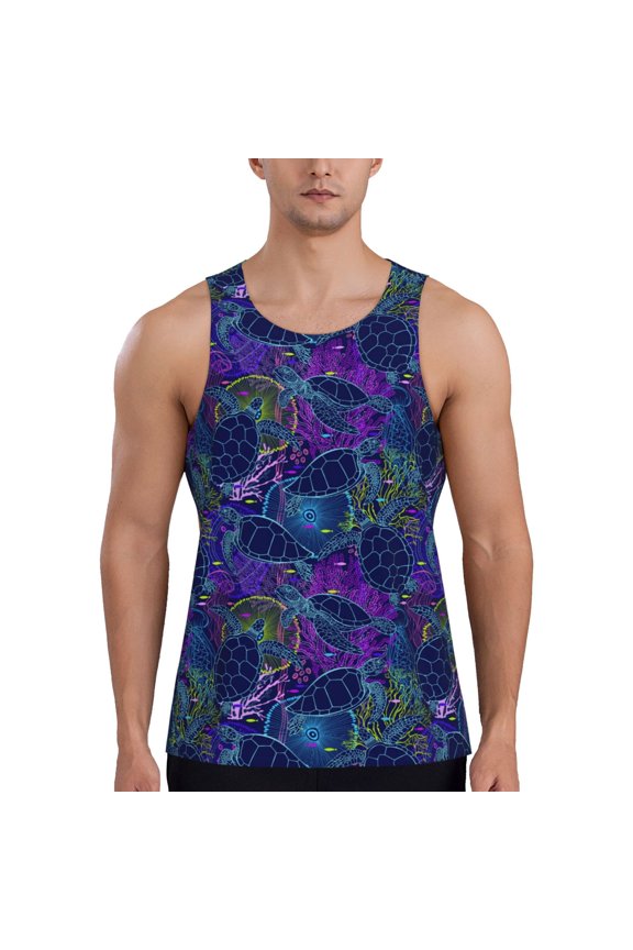 Turtles Print Men's Quick Dry Fitness Vest, Round Neck Sleeveless Fitness Bodybuilding Top-Large