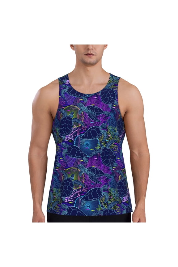 Turtles Print Men's Quick Dry Fitness Vest, Round Neck Sleeveless Fitness Bodybuilding Top-X-Large