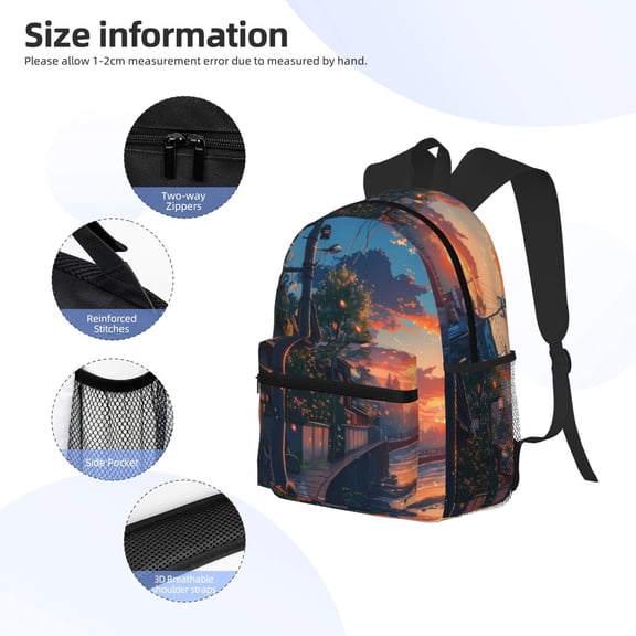 Gukieu Twilight Canal Reflection Print Backpack, Waterproof Backpack with Adjustable Shoulder Straps, Suitable for Campus, Business, Travel, Unisex