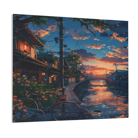 Gukieu Twilight Canal Reflection Print Canvas Decorative Hanging Painting, Waterproof Art Wall Decoration with Frame, Suitable for Living Room, Bedroom