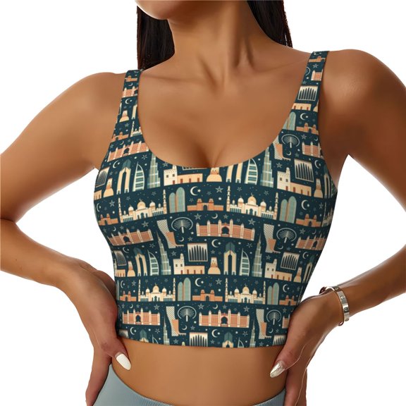 Gukieu UAE Travel1 1 Print Women's Sports Vest, Low-neck U-shaped Removable Pad Sports Bra for Yoga, Exercise, Dance-