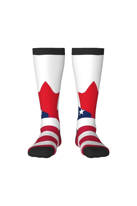 USA Canada Flag Print Contrast Color Stockings, Elastic Sports Socks Warm Socks Clothing Accessories, Adult Unisex