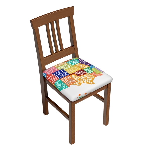 Gukieu USA MAP Print Square Cushion Cover, Elastic Strap Chair Protector, Suitable for Family Restaurant, Hotel Banquet Decorations-Two Pieces