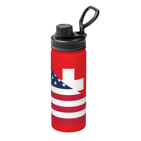 Gukieu USA Switzerland Print 18OZ Portable Sports Water Bottle, Stainless Steel Insulated Water Cup for Men and Women, Suitable for Gym, Travel, Camping