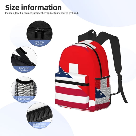 Gukieu USA Switzerland Print Backpack, Waterproof Backpack with Adjustable Shoulder Straps, Suitable for Campus, Business, Travel, Unisex
