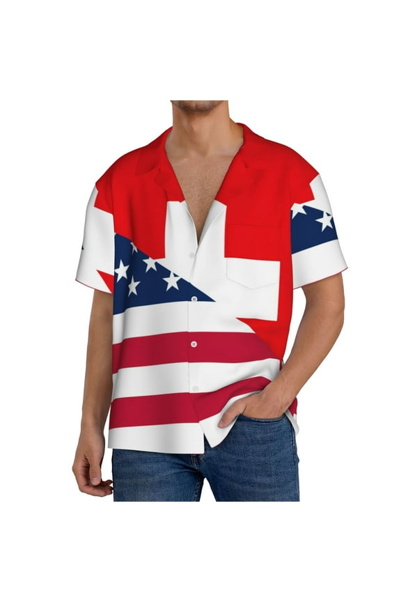 USA Switzerland Print Men's Short-sleeved Shirts, Button-down Pocket Shirts, T-shirts, Beach Vacation Travel Summer Clothing-Large
