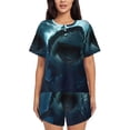 thumbnail image 1 of Gukieu Undersea Shark Print Women's Short-sleeved Pajama Set, Round Neck Button Top Elastic Shorts 2-piece Set, Summer Home Leisure Clothing-XX-Large, 1 of 6