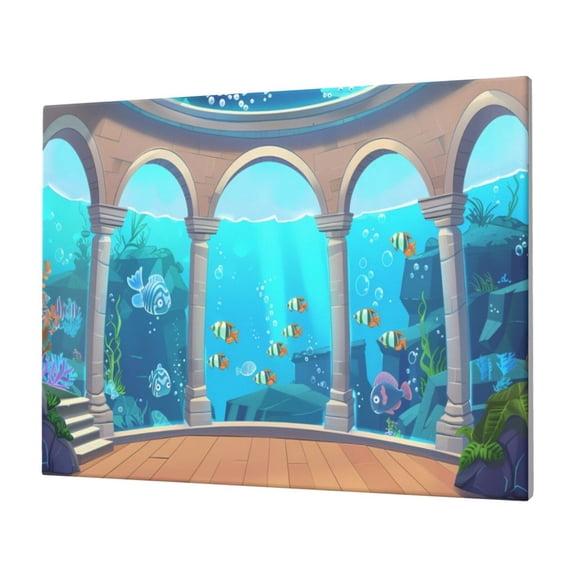 Gukieu Underwater Aquarium Arches Print Horizontal Canvas Decorative Painting 12x16 Inch Shrinkage Resistant Frame Hanging Home Wall Art Decor